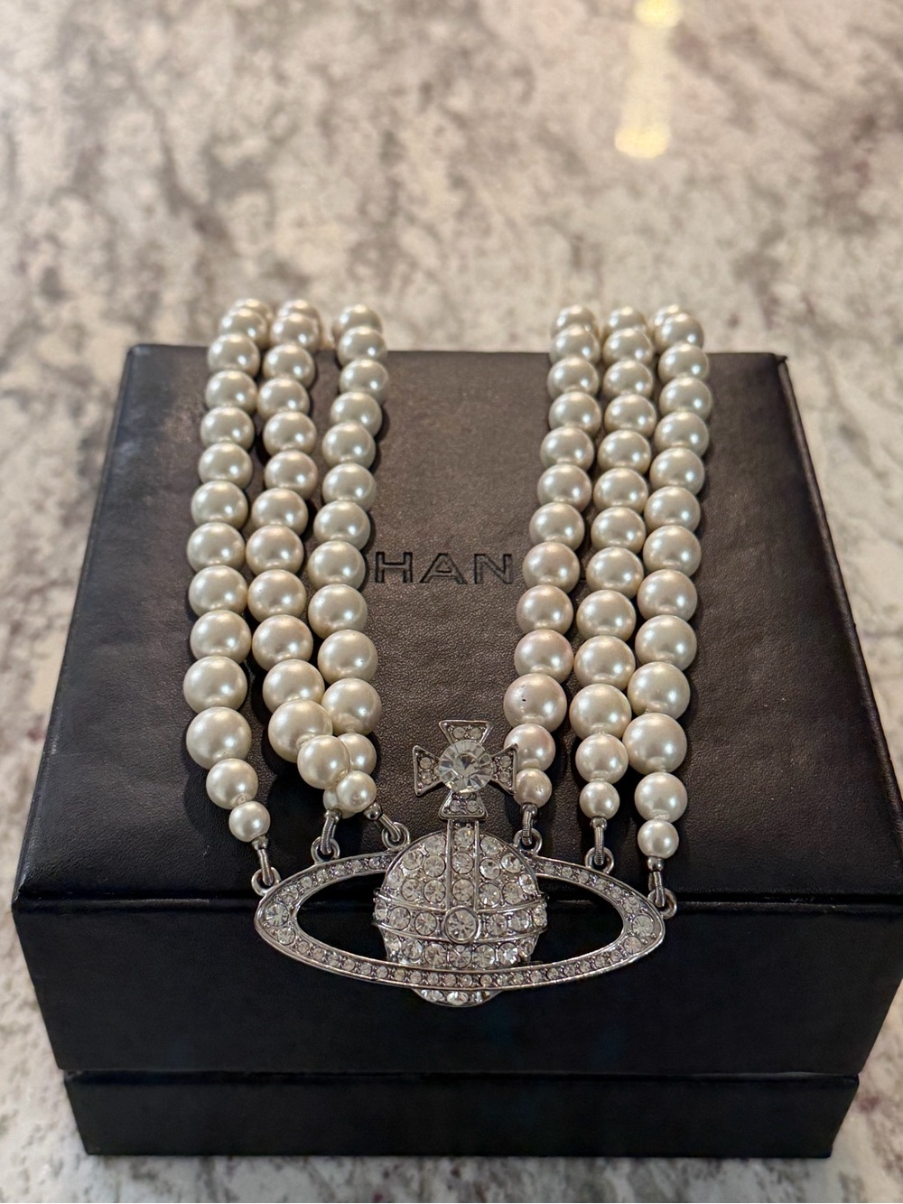 Vivienne Westwood Three Row Pearl Bas Relief Choker
